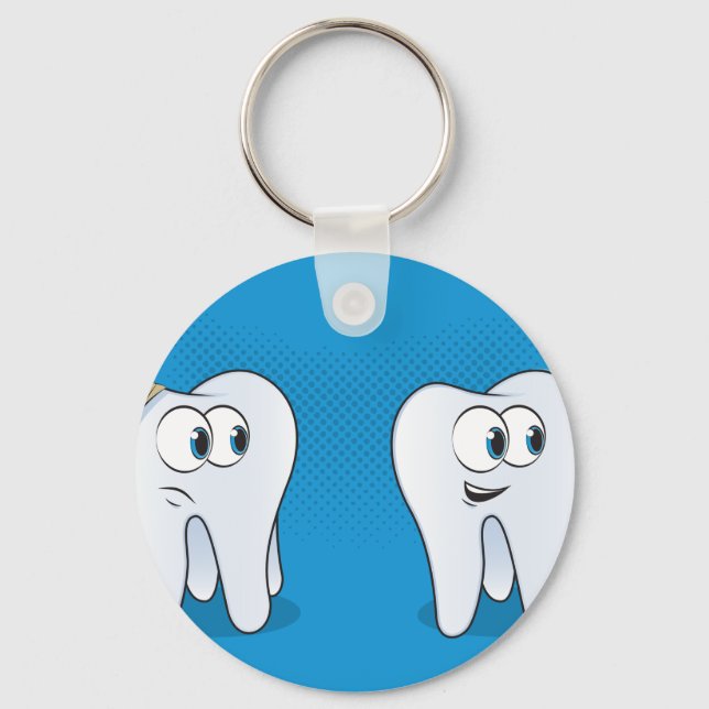 Happy vs Sad Tooth Dental Care Keychain (Front)