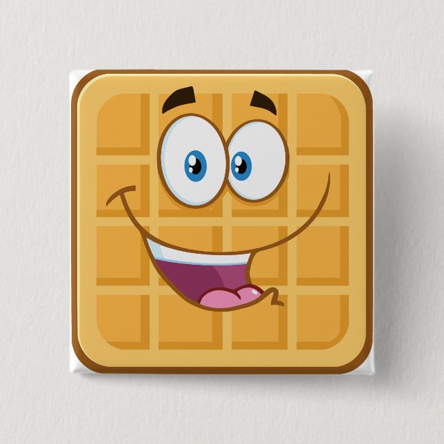 Happy Waffle Kawaii Smiling Breakfast Food Button (Front)