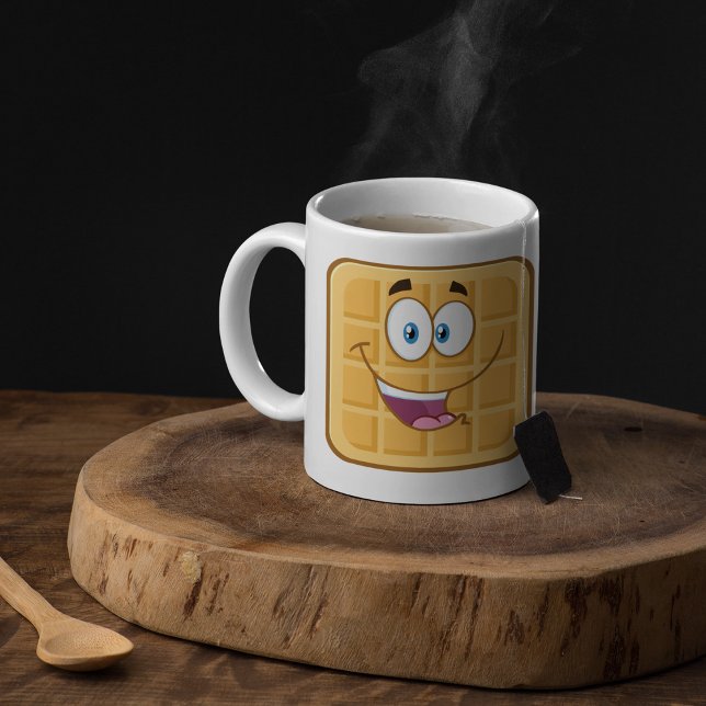 Happy Waffle Kawaii Smiling Breakfast Food Coffee Mug (Creator Uploaded)