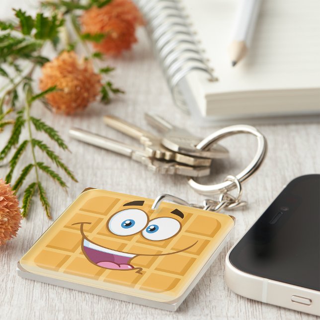 Happy Waffle Kawaii Smiling Breakfast Food Keychain (Creator Uploaded)