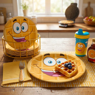 Happy Waffle Kawaii Smiling Breakfast Food Paper Plates