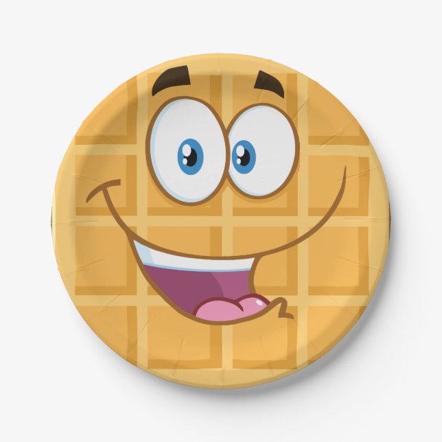 Happy Waffle Kawaii Smiling Breakfast Food Paper Plates (Front)