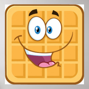 Happy Waffle Kawaii Smiling Breakfast Food Poster