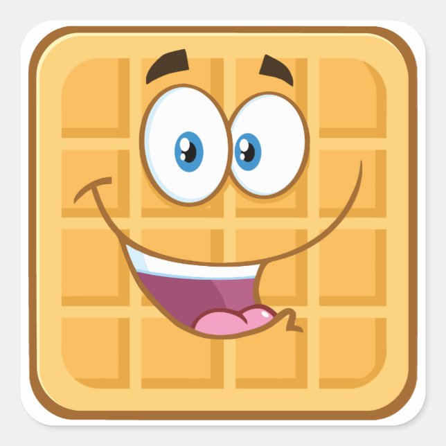 Happy Waffle Kawaii Smiling Breakfast Food Square Sticker (Front)