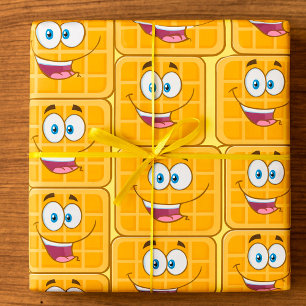 Happy Waffle Kawaii Smiling Breakfast Food Wrapping Paper
