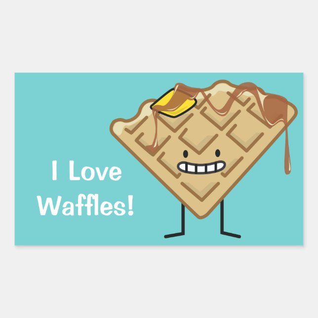 Happy Waffle with syrup and butter breakfast Rectangular Sticker (Front)
