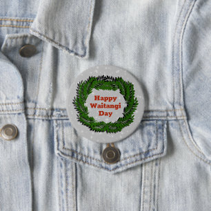 Happy Waitangi Day Fern New Zealand Badge Button