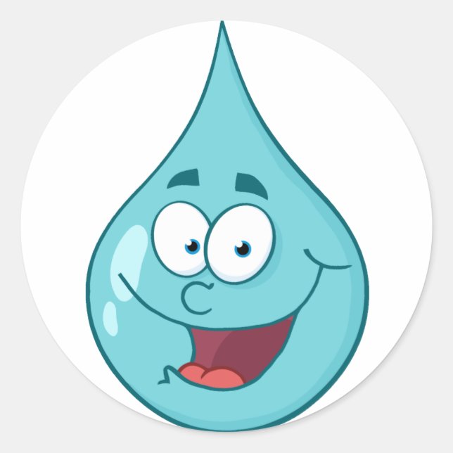 Happy Water Drop Cartoon Character Classic Round Sticker (Front)