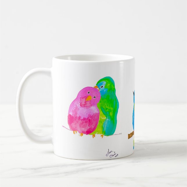 Happy Watercolor Birds Coffee Mug (Left)