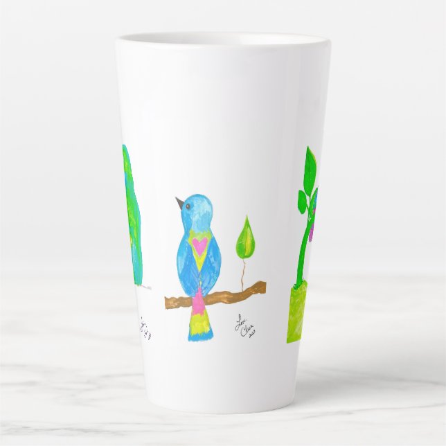 Happy Watercolor Birds Latte Mug (Front)