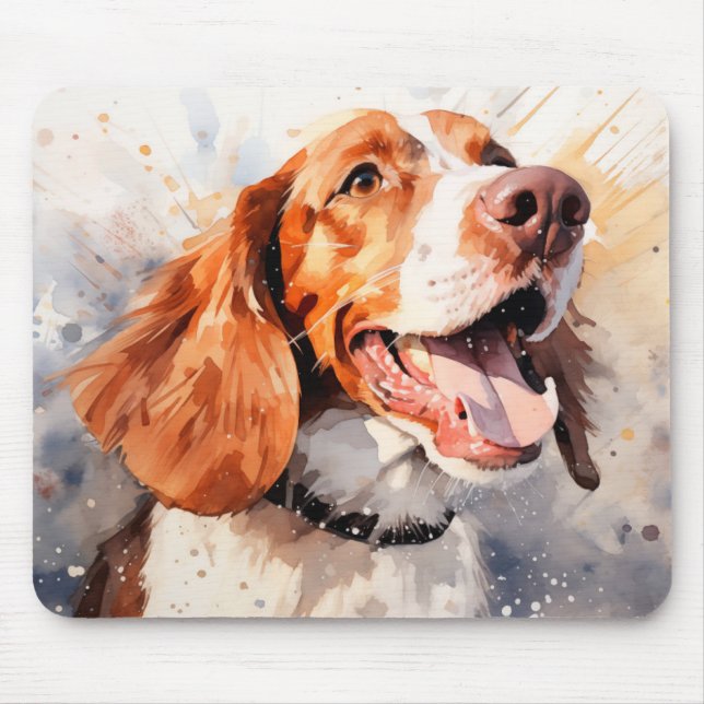 Happy Watercolor Dog Art Print Mouse Pad (Front)