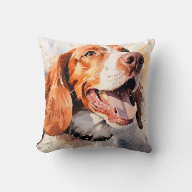 Happy Watercolor Dog Art Print Throw Pillow (Front)