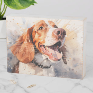 Happy Watercolor Dog Art Print Wooden Box Sign