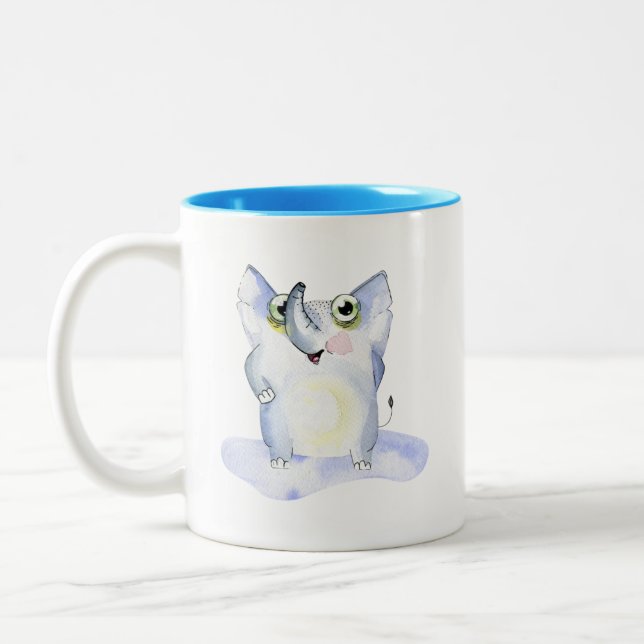 Happy Watercolor Elephant Collectible Two-Tone Coffee Mug (Left)