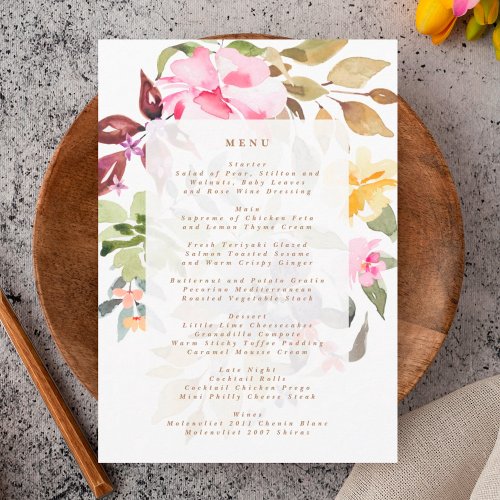 Happy Watercolor Florals Wedding Menu