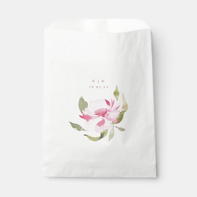 Happy Watercolor Florals Wedding Monogram Favor Bag (Front)