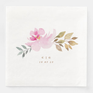 Happy Watercolor Florals Wedding Monogram Paper Dinner Napkins