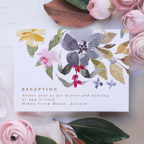 Happy Watercolor Florals Wedding Reception Enclosure Card