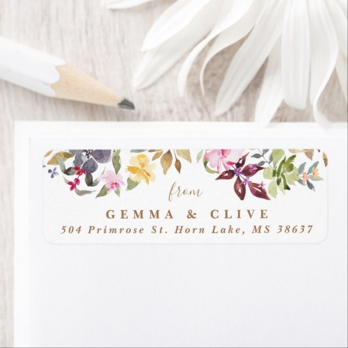 Happy Watercolor Florals Wedding Return Address Label