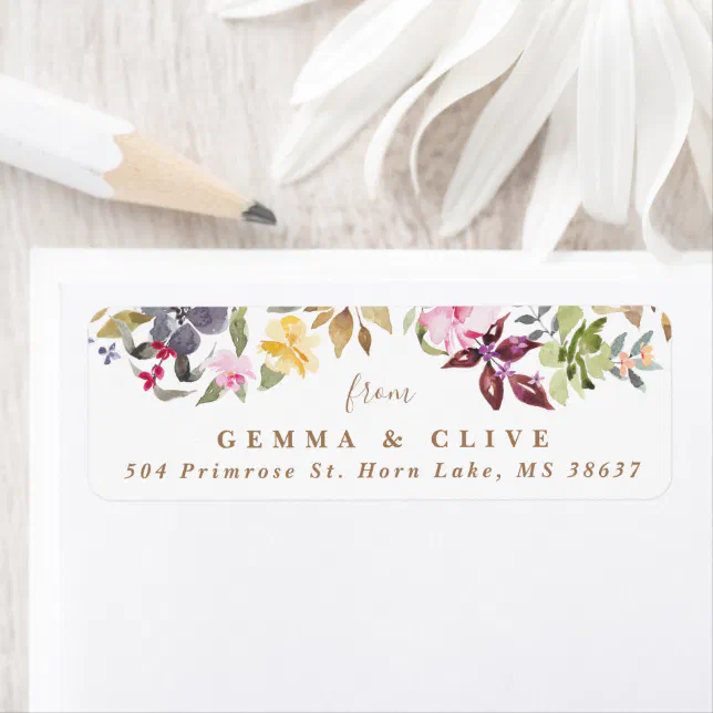 Happy Watercolor Florals Wedding Return Address Label | Zazzle
