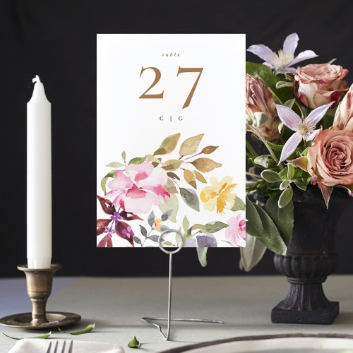 Happy Watercolor Florals Wedding Table Number