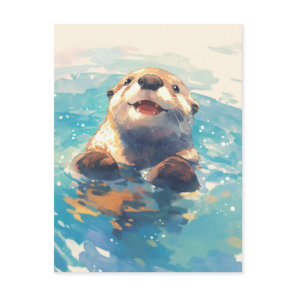 Happy Watercolor Otter Swimming Postcard