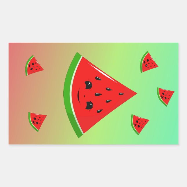 happy watermelon and babies rectangular sticker (Front)