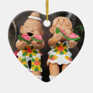 Happy Watermelon Friends Ceramic Ornament