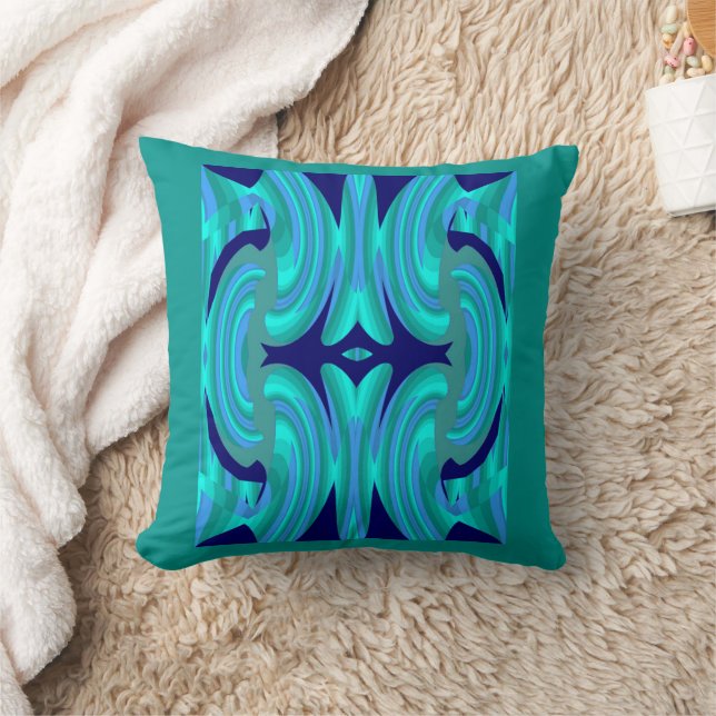 Happy Wave on Blue/Teal/Navy Throw Pillow (Blanket)