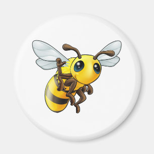 Happy waving cartoon bee magnet