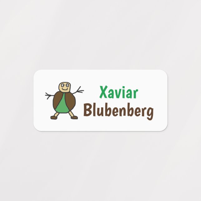 Happy Waving Drawn Character Custom Text Kids' Labels (Design 1)