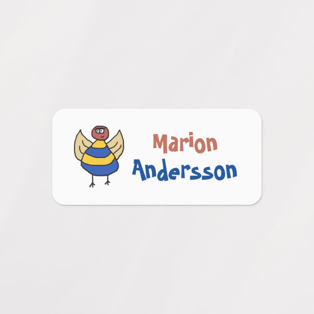 Happy Waving Drawn Character Custom Text Kids' Labels (Design 1)