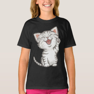 Happy Waving Kitten Chalk Sketch Art T-Shirt