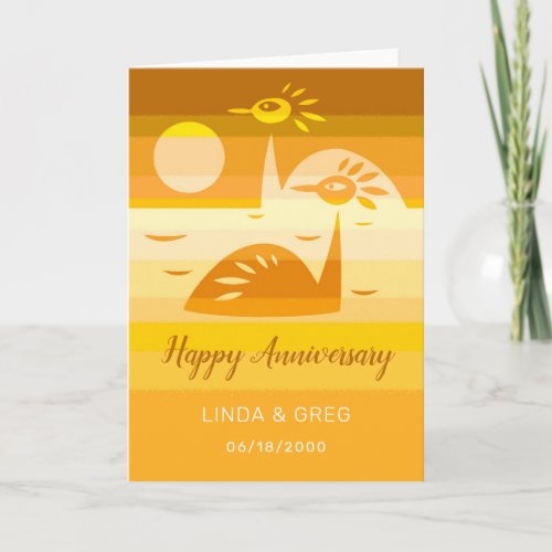 Happy Wedding Anniversary Birds Golden Sunset Card