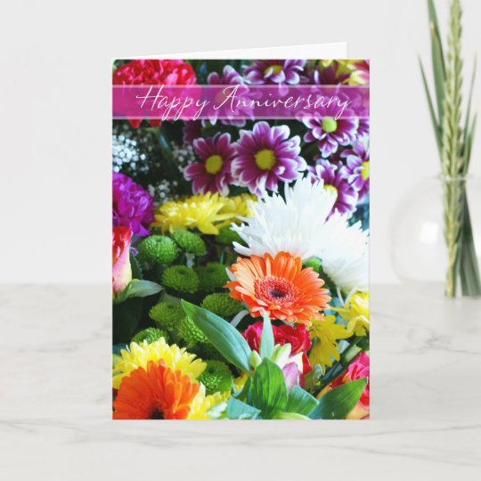 Happy Wedding Anniversary Bouquet Of Flowers Card Zazzle Com