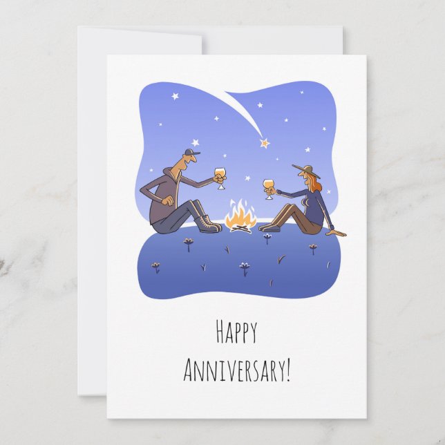Happy Wedding Anniversary Campfire Couple Card (Front)