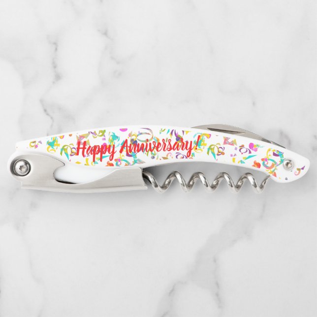 Happy Wedding Anniversary Confetti Toss Waiter's Corkscrew (Front)