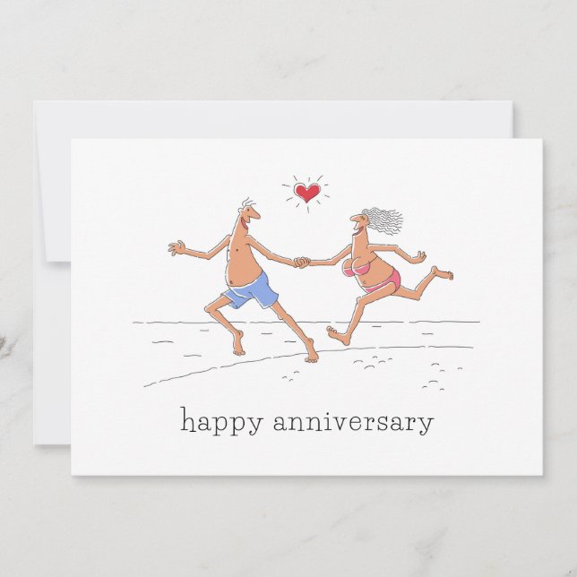 Happy Wedding Anniversary Couple Beach Heart Card (Front)