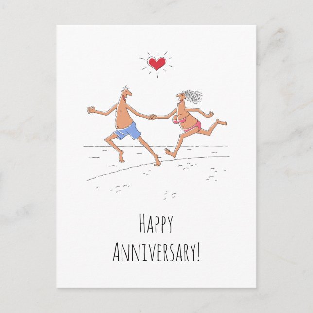 Happy Wedding Anniversary Couple Beach Heart Postcard (Front)