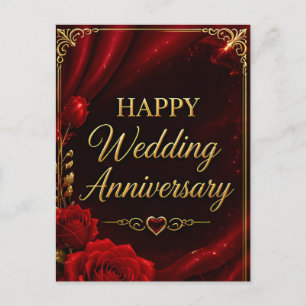 Happy Wedding Anniversary Elegant Roses Postcard