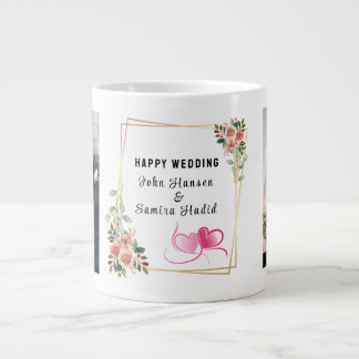 "Happy Wedding" Anniversary Engagement Couple Giant Coffee Mug
