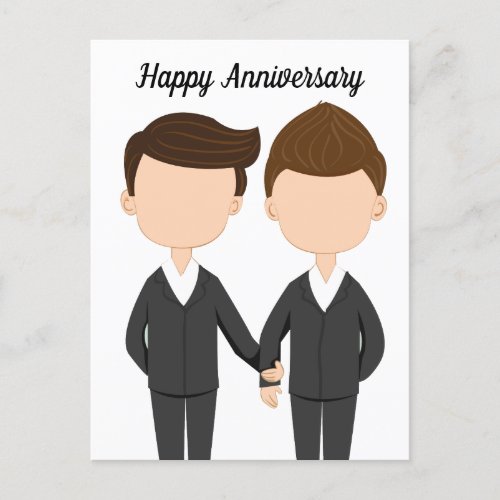 Happy Wedding Anniversary Gay Men Couple Postcard