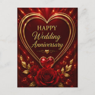 Happy Wedding Anniversary Golden Heart Postcard