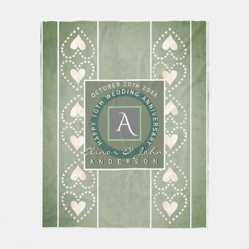 Happy Wedding AnniversaryGrey  Monogram wHearts Fleece Blanket