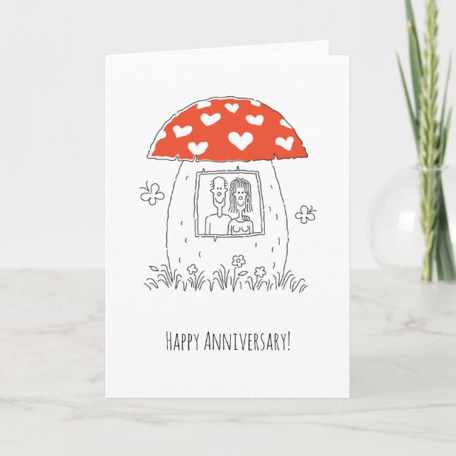 Happy Wedding Anniversary Heart Couple Mushroom Card (Front)