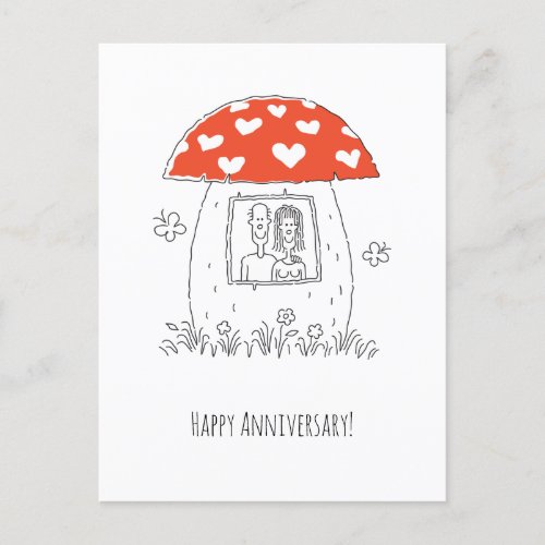 Happy Wedding Anniversary Heart Couple Mushroom Postcard