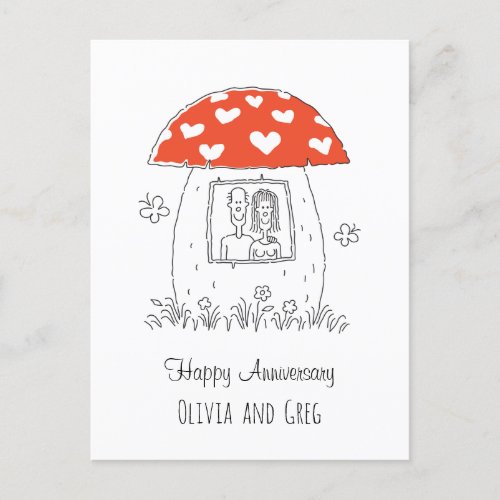 Happy Wedding Anniversary Heart Mushroom Postcard