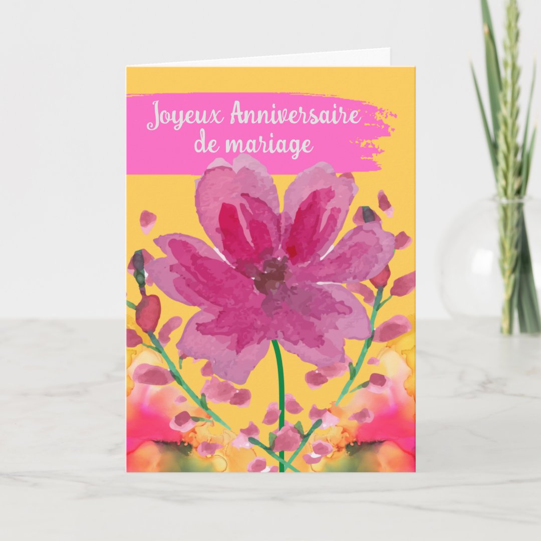 Happy Wedding Anniversary in French with Flowers Card | Zazzle