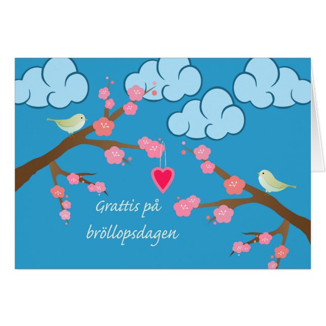 Happy Wedding Anniversary in Swedish, Spring Birds Cards (Front Horizontal)
