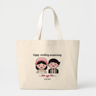 Happy wedding anniversary large tote bag